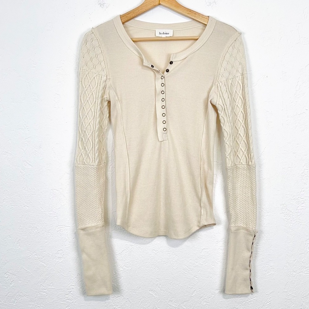 Y2K Bella Elena Henley Top Size Small Twisted Cable Cuff Long Sleeve Layering